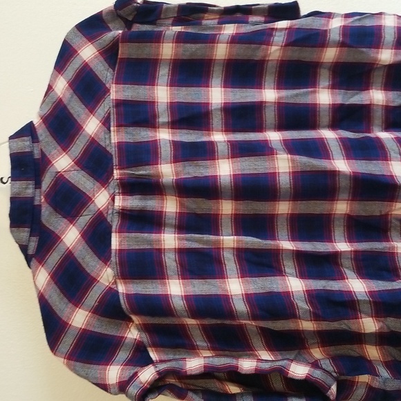 EUC Rails Plaid Top Button Up Cuffed Rolled Sleeves Sleeveless Flannel Rayon - Picture 4 of 8